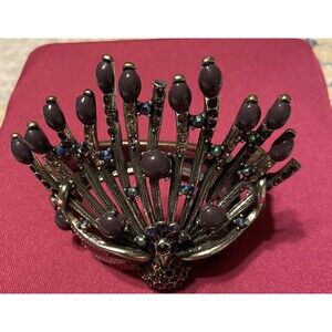 Silver - Multi colored￼￼ Peacock Rhinestone Cuff Bracelet.